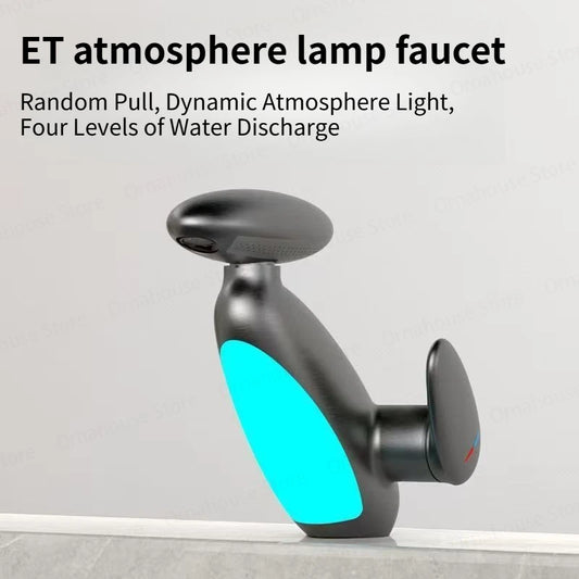 Rotating Creative Faucet with Four Levels of Water Outlet Ambient Light Hot and Cold Faucets Bathroom Sink Faucet